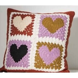 Anthropologie Cotton Crochet Heart Pillow NEW